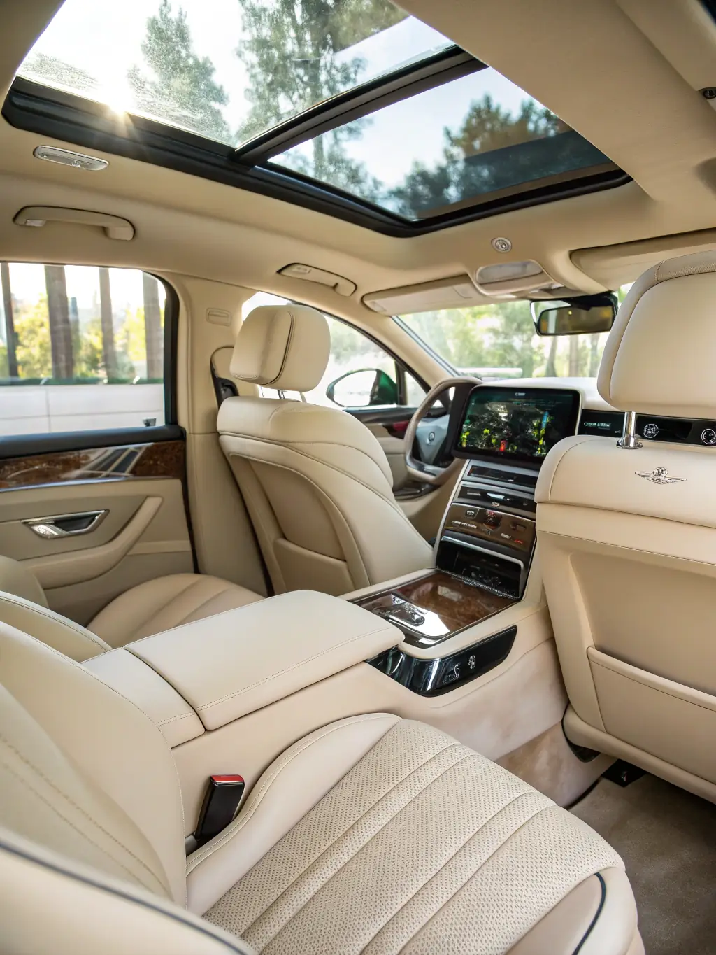 A high-definition image showcasing the interior of a car after a detailing service, highlighting the cleanliness and meticulous attention to detail, with spotless seats and dashboard.