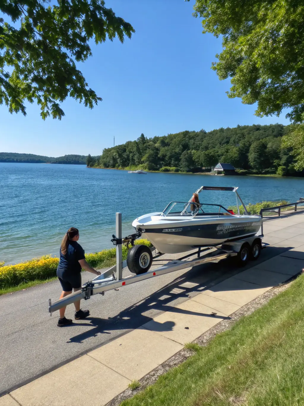 A photo showcasing a powersports vehicle (like a jet ski or ATV) being carefully loaded onto a specialized transport trailer, ready for delivery, emphasizing the convenience of the service.